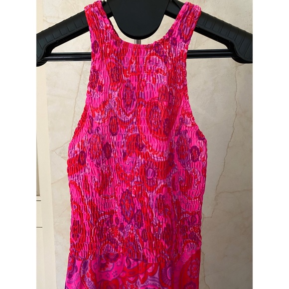 Vintage 60s/70s Paisley Neon Pink Maxi Dress Med - Picture 3 of 12
